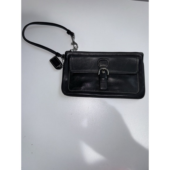 Vintage COACH Y2K Black Leather Bleecker Buckle Flap Soho Wristlet Wallet R Read - Picture 1 of 6